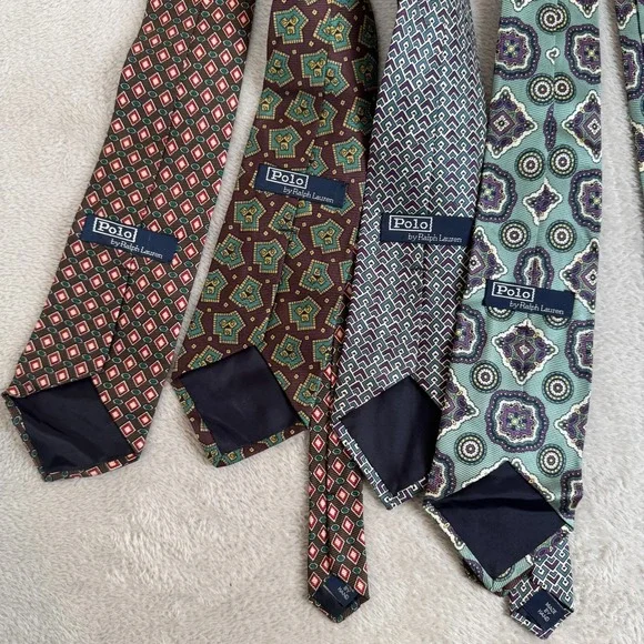 VTG Set Of 4 Polo By Ralph Lauren Pointed Necktie Mens OS Multicolor Preowned‎